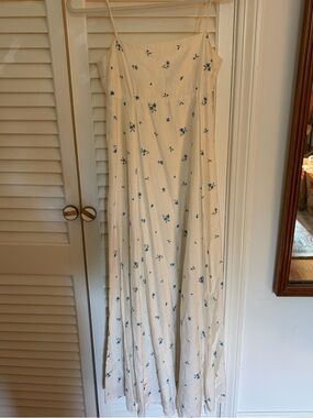 H&M Cream Maxi Dress with Blue Floral Print